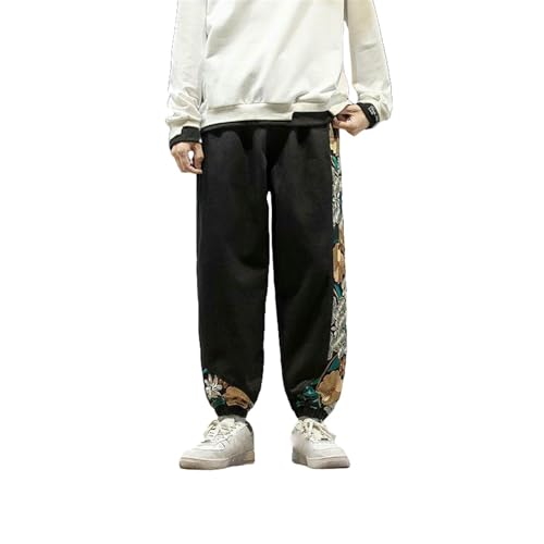 Pantalon long brodé avec bloc de couleur style chinois vintage