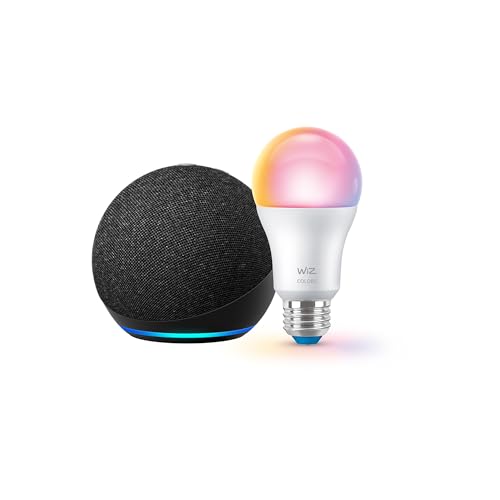 Echo 4th Gen (newest model) with WiZ 60W A19 LED Smart Color Bulb...