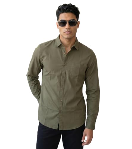 Image of Amazon Brand - INKAST Men Solid Cotton Shirt | Casual Wear | Basic Essential Plain Everyday & Office Wear | Full Sleeve | Regular Fit