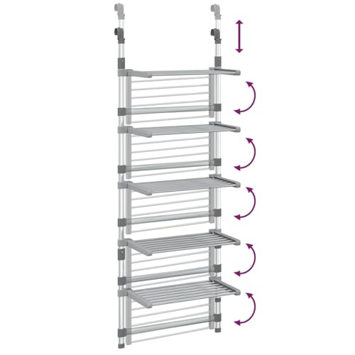 Gecheer 5 Tier Aluminium Adjustable Height Folding Laundry Drying Rack - Silver Model344384 - Image 6