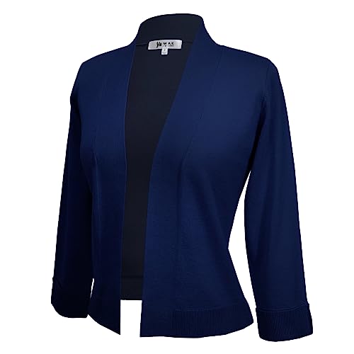 Image of YEMAK Women's Crop Cardigan Sweater - 3 /4 Sleeve Open Front Classic Basic Knit Bolero Cropped Soft Lightweight Knitted Top