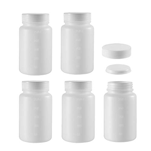 uxcell Plastic Lab Chemical Reagent Bottle 250ml/8.5oz Wide Mouth Sample Sealing Liquid Storage Containers 5pcs