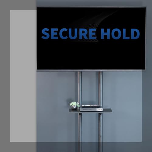 Image of BIG VUE Mobile TV Cart with Wheels for 32-65 Inch LCD LED 4K Flat Screen TVs, Movable TV Floor Stand with Shelf Holds Up to 110 lbs | Adjustable Height Trolley Max VESA 600 x 400 mm