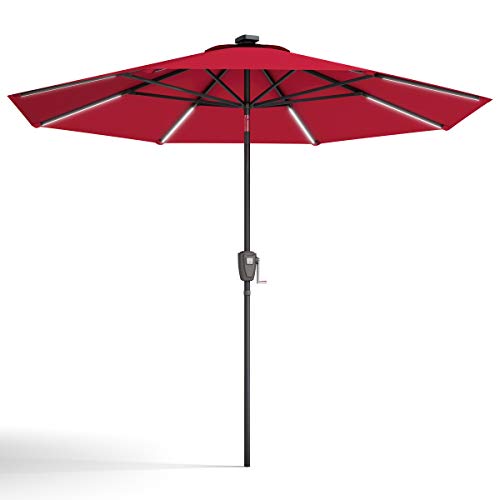 Casart 9ft Solar LED Light Patio Umbrella, Outdoor Tilt Sunbrella with 8 Steel Ribs