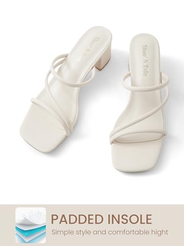 Image of Shoe'N Tale Strappy Heels For Women Low Chunky Block Heel Heeled Sandals Square Open Toe Slip On Slides Mules