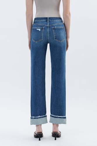 VERVET High Rise Cuff Straight Jeans T66663