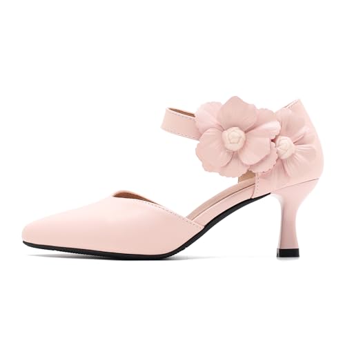 Women's Wedding Evening Party Flower Kitten Heels Pumps Ankle Strap Dress Shoes4