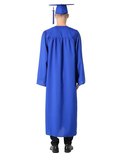 GraduationMall Matte Graduation Gown Cap Tassel Set 2026 for High School and Bachelor Royal Blue 54 Plus(5'9"-5'11")