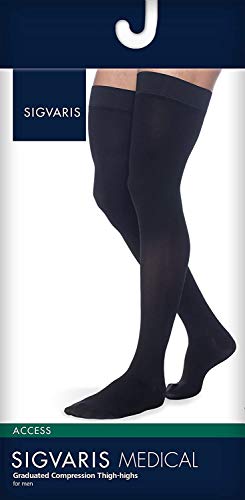 SIGVARIS Men’s DYNAVEN Closed Toe Thigh-Highs w/Grip-Top 20-30mmHg - Medium Long - Black