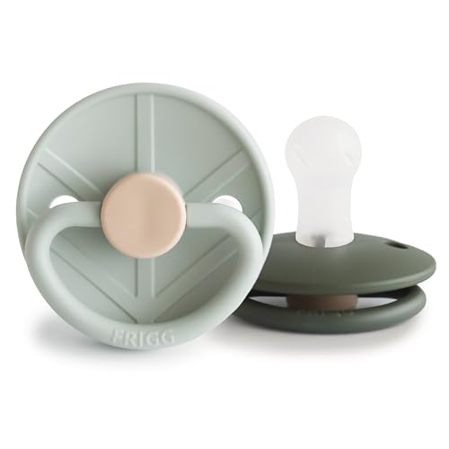 Image of FRIGG Little Viking SilkySoft Silicone Baby Pacifier 2-Pack | Made in Denmark | BPA-Free (Sage/Olive, 0-6 Months)
