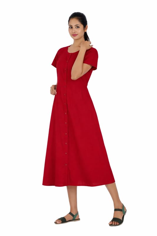 Image of MENMAII Women's [L-4XL] Full Open /Front Buttoned [a Kind of Adaptive Clothing] Multipurpose Nighty for Maternity /Pregnancy /Elderly /Patient /Feeding /Hospital Purpose Nighty Calf Length