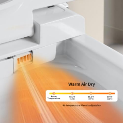 Inodoro inteligente de una pieza sin tanque con bidé integrado, descarga automática, apertura y cierre automáticos, asiento calefactado, lavado con burbujas, agua tibia y secado, temperatura ajustable, control remoto y botón lateral miniatura 5