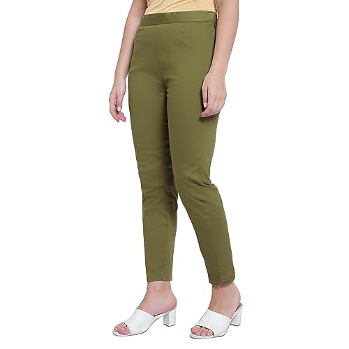 Image of BLUE STAR SHARK Stretchable Cotton Lycra Cigarette Pants | Versatile and Stylish Women's Pants | Comfortable Slim Jeggings | Ankle Length Straight Trousers for Office, Formal, Casual Wear