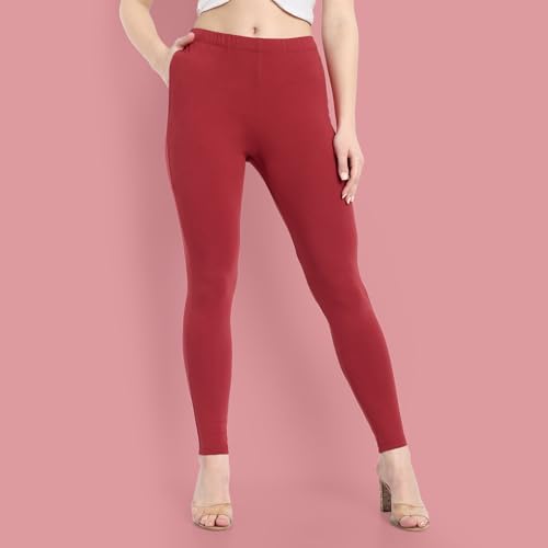 Image of ONE SKY Women Full Length Leggings | Cotton Modal Spandex Blend | High Waist Stretchable & Bio-Washed Fabric | Colour-Lock Technology | Comfortable Leggings for Women