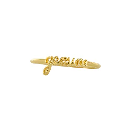 Columbus 14K Gold Plated Zodiac Script Ring - Dainty Everyday Letter Word Stacking Ring - Meaningful Jewelry for Women (Gemini, 7)