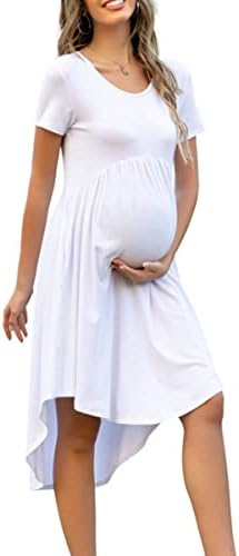 levaca Women's Maternity Empire Waist Loose Swing Pregnancy Casual Midi Dress