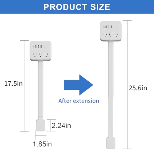 Electrical Outlet Extender Stick, 180° Rotating Surge Protector Power Strip, Featured 3 AC and 4 USB Ports, Multi Plug Wall Outlet Splitter | Ideal for Behind Couches, Nightstands, image 6