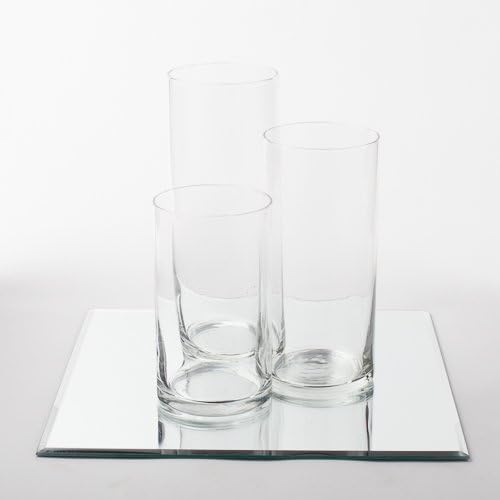 Eastland Square Mirror 12" and Cylinder Vases Centerpiece. 4 Piece Set