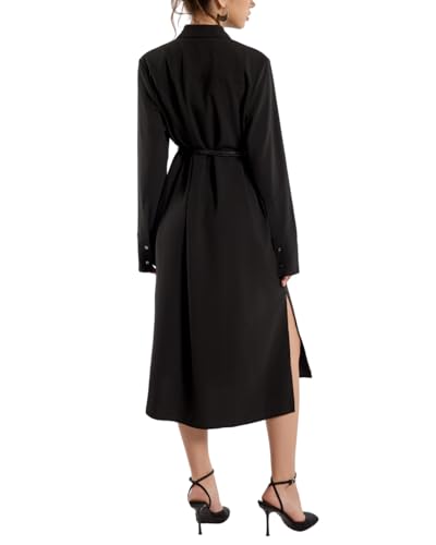 SIXDO G-Black Woven Loose Dress with Belt for Women 2025 Stylish and Comfortable Casual Wear Perfect for Everyday S — view 2