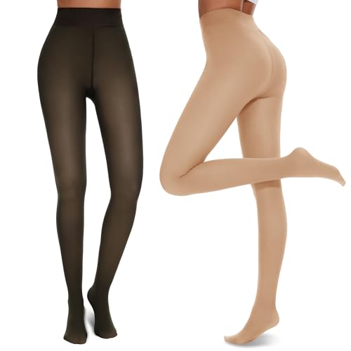 2 Pairs Sheer Fleece Lined Tights - Pantyhose Winter Warm Thermal Leggings