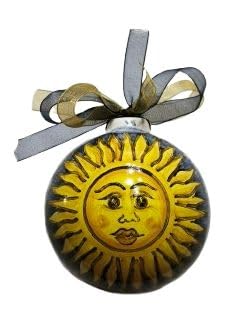 Boule de Noël céramique Soleil Fond Bleu PH 04-10 artisanale pour sapin