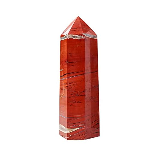 Runyangshi Large Red Jasper Natural Healing Crystal Wand 4.72"-5" Healing Stone Quartz Tower 6 Faceted Single Point Crystals Prism Wand for Meditation Reiki Chakra Stone Therapy Home Decor Gift