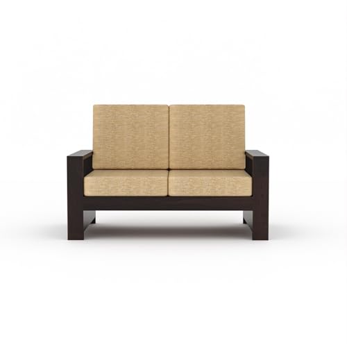 Image of Sheesham Wooden 7 Seater Sofa for Living Room | Rosewood 7 Seater Cushion Sofa with Side Rack | Solid Wood Sofa Set for Lounge (3+2+2,Walnut)