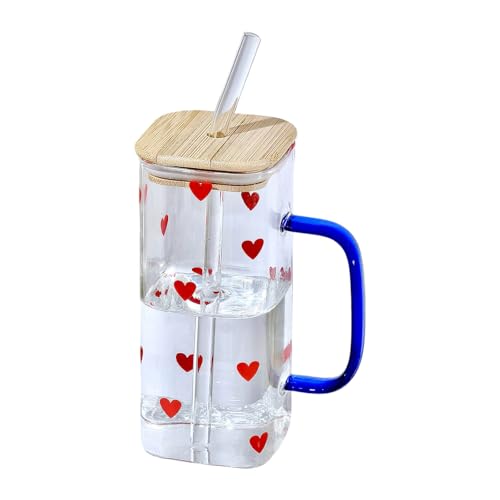 Bicchiere in vetro da 400 ml, riutilizzabile, trasparente, con cannuccia in vetro e coperchio in legno, per succhi di frutta, caffè freddo, cocktail, whisky, bevande fredde