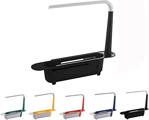 Étagère de rangement pour évier, Étagère télescopique pour lavabo Organiseur télescopique pour évier Égouttoir réglable Plateau pour évier Support télescopique pour évier Éponge Porte-savon (Noir)