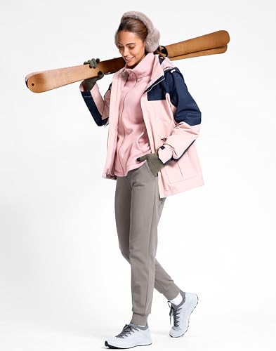 Image of G Gradual Women's Fleece Lined Joggers with Zipper Pocket Water Resistant Running Hiking Pants Winter Warm Thermal Sweatpants