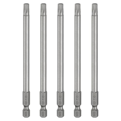 Image of sourcing map 5pcs T30 Torx Head Screwdriver Bit 1/4" Hex Shank 4.3" (110mm) Long Magnetic No Hole Tip Tamper Proof 6 Point Star Screw Driver Drill Bits S2 Steel Industrial Power Screwdrivers