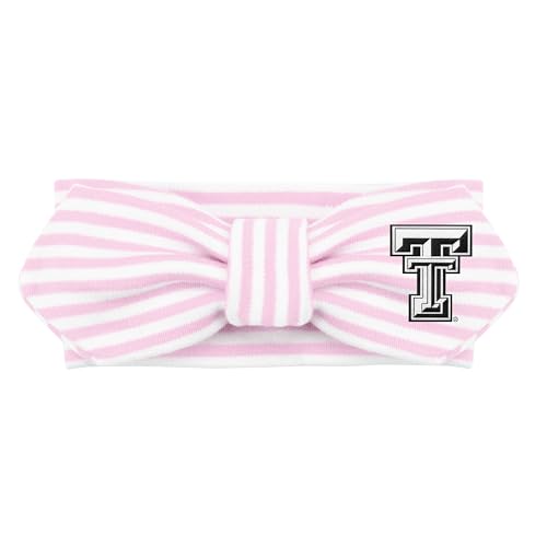 Creative Knitwear Texas Tech Red Raiders Infant Girls Pink/White Striped Hair Knot Headband Embroidered Logo - Size Newborn - 4T