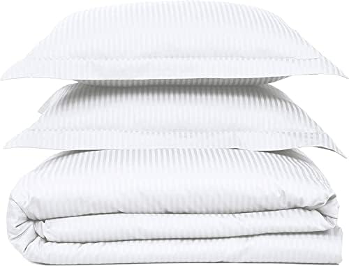 eBeddy Linens White Striped Duvet Cover Set Super King 98x108 Size Egyptian Cotton Luxury Soft & Breathable Comforter Cover with Hidden Zipper Closer & Corner Ties Durable and Fade Resistant