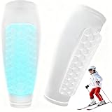Schienbeinschoner Kinder Fussball Pro Schienbeinschoner Skifahren für Ski Fußball, Skisocken mit Schienbeinschutz Atmungsaktiv & rutschfest, 360° Stabilität SkiGuard Weiß (72g/1 Paar)