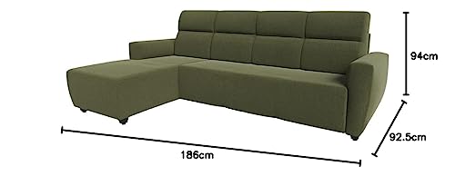 Image of Wakefit Sofa Set for Living Room | 3 Year Warranty | L Shape Sofa, Sofa Set, Wooden Sofa Set for Living Room, 3 Seater Sofa + Left Aligned Chaise - Belize (Fabric, Green)