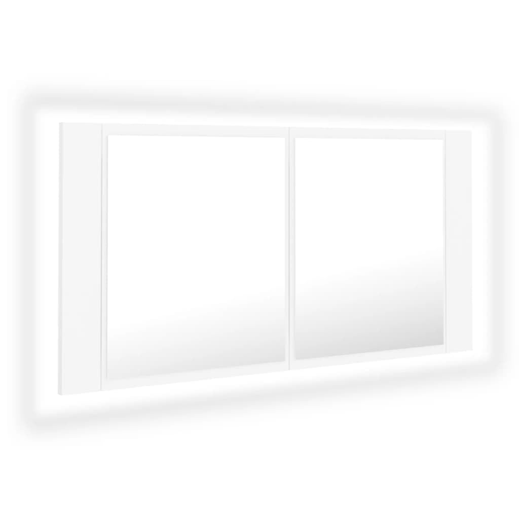 vidaXL Armario Espejo de Baño con Luz LED Acrílico Aseo Mobiliario Muebles Almacenamiento Estante Decoración Adorno Blanco 90x12x45 cm