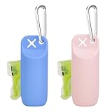 Dog Poop Bag Dispenser for Leash, 2 Pack Silicone Doggie Poop Bag Holder with Carrier Clip, Pet Dog Waste Bags Rolls Holder for Outdoor Walking, 2 Dispenser & 30 Pouches, Easy Pull Out & Clean