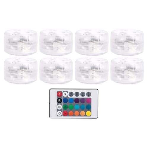 DIYEAH Luces LED Sumergibles Impermeables RGB para Piscinas y Fuentes 8 Unidades con Control Remoto Tamaño Pequeño Plástico ABS Transparente Iluminación Subacuática para Decoración y