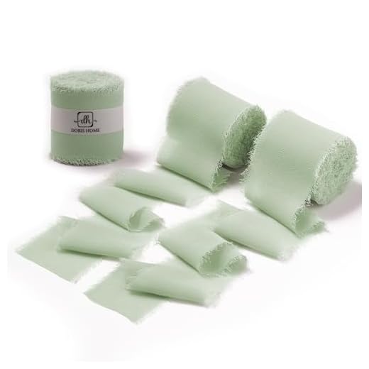 DORIS HOME Sage Green Chiffon Ribbon for Flower Bouquet, 2" x21Yd Fabric Ribbon for Gift Wrapping, Handmade Frayed Ribbon for Wedding/Christmas Decorations