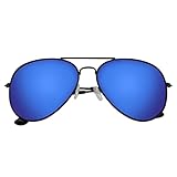 Emblem Eyewear® Premium Classic Metal Frame Reflective Revo Mirror Lens Aviator Sunglasses (Black Green Ice)