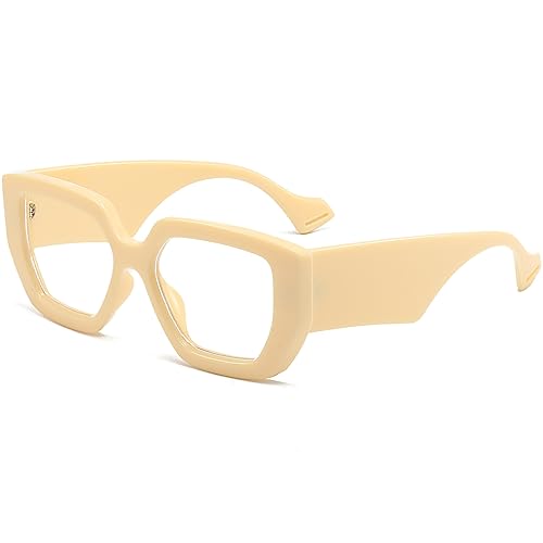 Image of AIEYEZO Thick Frame Blue Light Glasses Men Women, Fashion Square Computer Eyeglass Anti Eyestrain & Prevent Headache