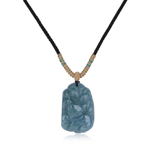COAI Collier Jadéite du Guatemala, Collier Renard Femme, Cordon Réglable Noir