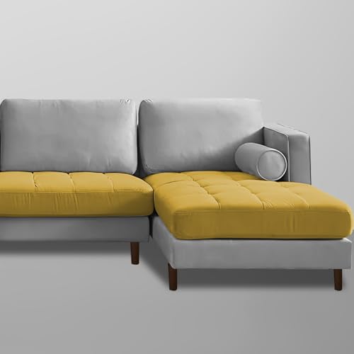 Image of Lezra RHS 4 Seater L Shape Sofa Set for Living Room (Yellow Grey Fabric) Premium Fabric Sofa