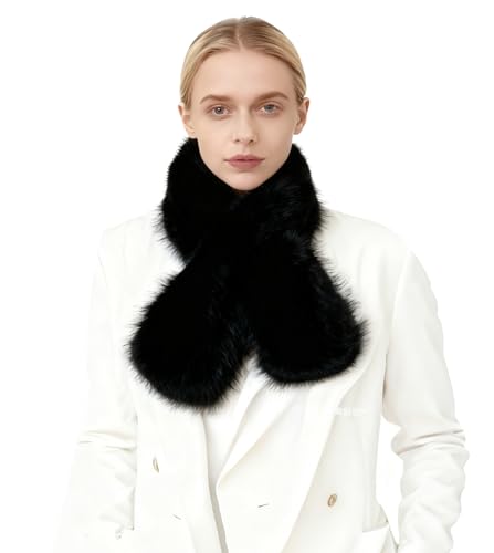 Lina & Lily Damen Winter Schal Halswärmer Kunstpelz mit Pull-Through Schlitz (Schwarz)