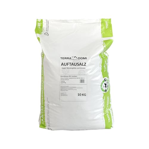 TerraDomi Streusalz 10kg | Gegen Winterglätte und Schnee | Kornklasse M | Auftausalz | speziell für niedrige Temperaturen | Ideal geeignet für die Streuung auf öffentlichen und privaten Flächen
