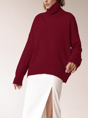 Image of YKR Women's Turtleneck Sweater Chunky Long Sleeve Knitted Pullover High Low Hem Trendy 2026 Fall Winter Basic Jumper Top