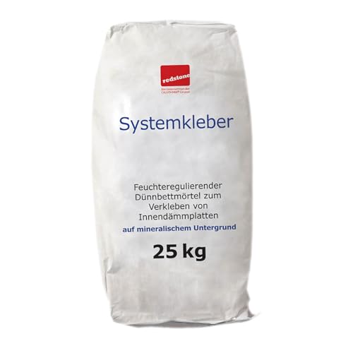 redstone Kalziumsilikatplatten Systemkleber 25kg – Feuchteregulierender Dünnbettmörtel für Innendämmplatten – Hohe Haftkraft & Abrutschsicherheit – Für mineralische Untergründe