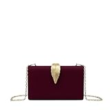 MODELISA - Bolso Clutch Cartera De Mano Hoja Cadena Hombro Fiesta Noche Boda Evento Novia Mujer (Rojo Oscuro)