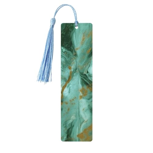 タッセル付きグリーンゴールド大理石しおり、女性、男性用の木製ブックマーク、ブック愛好家のためのハンドメイドブックマーク、読書ページマーカー木製タグオーナメント、誕生日教師へのギフト。