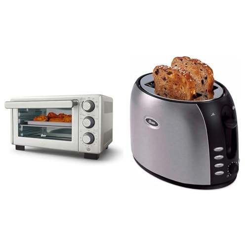 Oster Compact Countertop Oven With Air Fryer, Stainless Steel & 2 Slice Toaster, Brushed Stainless Steel (TSSTJC5BBK)